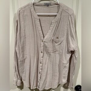 Wishlist Apparel Women’s Linen Boho Tan Long Sleeve Button Up Shirt sz S/M